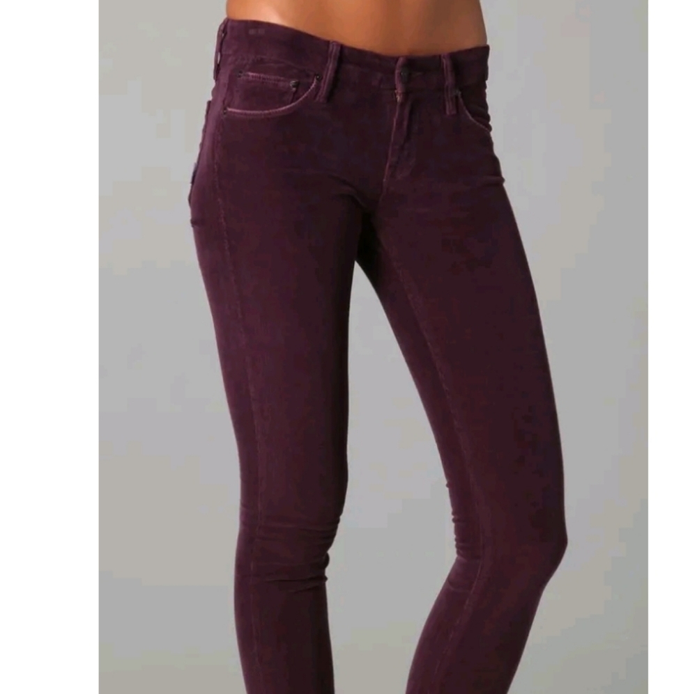 MOTHER Skinny Corduroy Pants in Plum - Picture 2 of 15